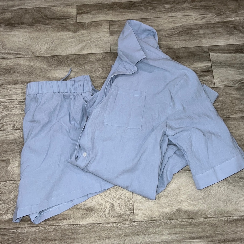 SHEIN Button Up Drop Shoulder Blouse with Shorts